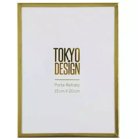 Porta-Retrato Decorativo com Borda Dourada em Aço Inox e Vidro - 15x20cm