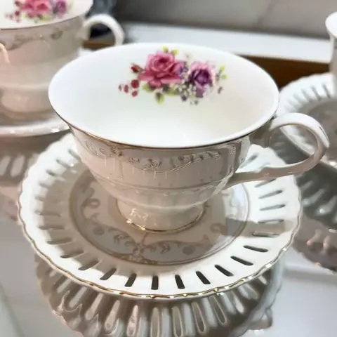 Jogo de Xícaras de Chá Mon Chéri 12 Peças em Porcelana – 220 ml cada