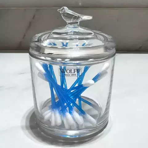 Pote Bird Pequeno em Cristal com Tampa da Wolff – 8,5x11,5cm