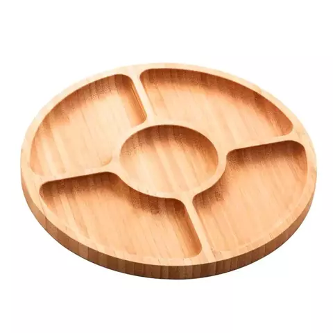 Petisqueira Redonda de Bambu com 5 Divisórias da Lyor – 25 cm