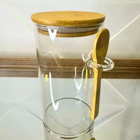 Pote Hermético em Vidro Borossilicato com Tampa e Colher de Bambu - 900ml