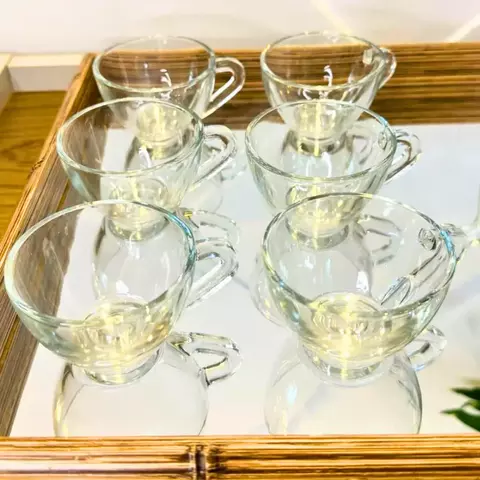 Jogo com 6 Xícaras Redondas de Vidro Transparente - 90ml