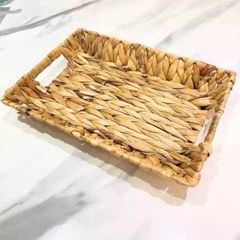 Cesto Retangular com Alça em Fibra Natural - 32x23cm