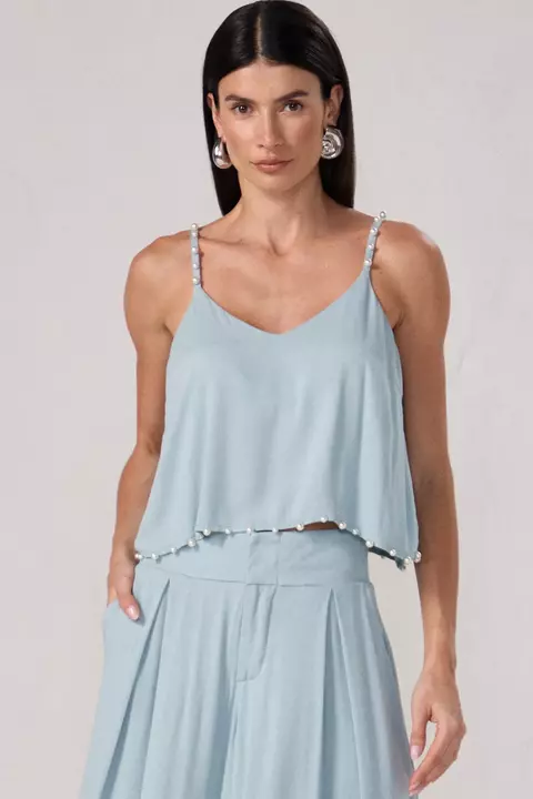 Blusa de Alças com Aplicação de Pérolas