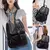 Imagem do Mochila feminina de couro, bolsa escolar clássica preta
