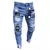 Calça jeans rasgada estilo jogador na internet