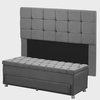 Kit Cabeceira Calçadeira Julia e Munique 160 cm Casal Queen Size Veludo Cinza