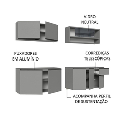 Armário De Cozinha Completa Suspenso 240Cm Cinza - Mb Outlet Moveis