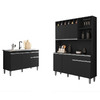 Balcão de Pia Tatiane 120 cm e Armário Cozinha Kit Alice Preto Fosco