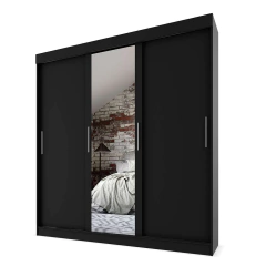 Guarda-Roupa Casal com Espelho Paris 3 pt 2 gv Preto