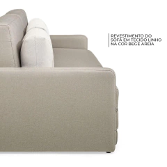Sofá-Cama Casal 2 Lugares Herval Aurora, Linho Bege Areia, 146 cm - Mb Outlet Moveis
