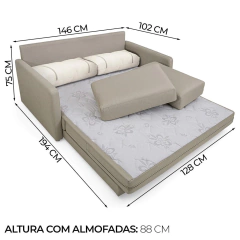 Sofá-Cama Casal 2 Lugares Herval Aurora, Linho Bege Areia, 146 cm - comprar online