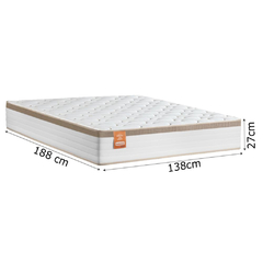 Cama Box Baú Casal Colchão Molas Ensacadas Real 138x188x68cm Branco / Bege - Suporta até 130Kg - comprar online