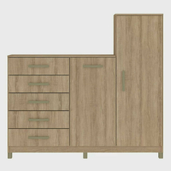 Cômoda 2 Portas 5 Gavetas com Cabideiro e Pés Chicago - Mb Outlet Moveis