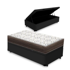 Cama Box Baú + Colchão de Solteiro Ortobom D45 Iso 150 78x188x60cm