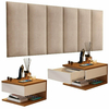 Conjunto Para Quarto Cabeceira Julia Queen 1,60 Bege com Duas Mesas de Cabeceira Suspensa Decor - Freijó/Off White