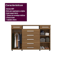 Cômoda 7 Gavetas 2 Portas 1 Cabideiro 1 Nicho com Rodizios London - comprar online