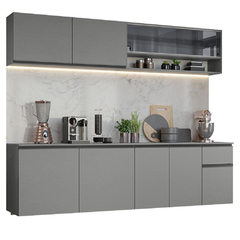 Armário De Cozinha Completa Suspenso 240Cm Cinza