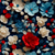 TRICOLINE DIGITAL FLORES GRANDES AZUL E VERMELHO FUNDO AZUL MARINHO REF:9017-E449