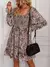 Vestido Floral Pmwrun de Manga Longa – Casual, Estilo Lápis, Gola Quadrada e Estampa Romântica para o Outono