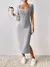 Vestido VITA® Rebeca feito em Malha com Manga Curta, Gola Quadrada e Fenda Lateral Casual e Elegante na internet