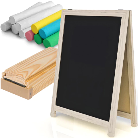 KIT - Cavalete Duplo De Calçada 80x60 cm Soft Carvalho + 10 Giz E Apagador - comprar online