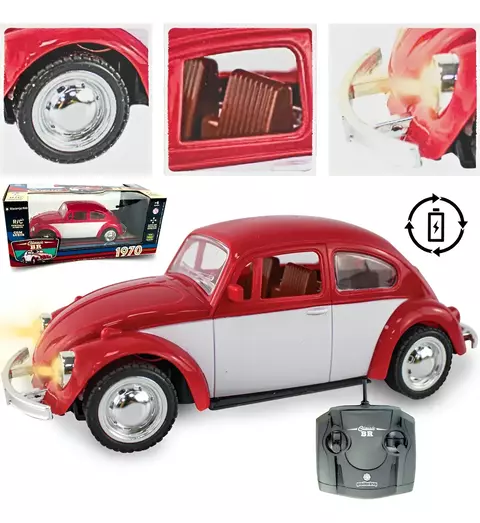 CARRINHO CONTROLE REMOTO FUSCA CLÁSSICO RECARREGÁVEL COM LUZ