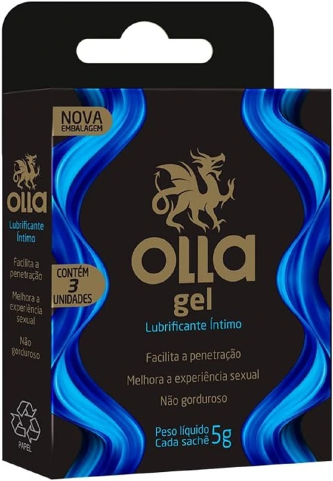 OLLA Gel Lubrificante Íntimo com 3 Sachês de 5g – Base Aquosa, Transparente, Dermatologicamente Testado, Facilita a Pene