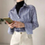 Clássico listrado mulher primavera outono blusas camisa senhora longa lanterna manga gola solta blusas topos na internet