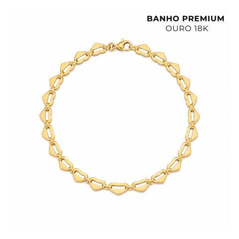 Pulseira Corações Banho Ouro 18K