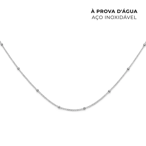 Colar Malha Cubana Bolinhas Aço Inoxidável