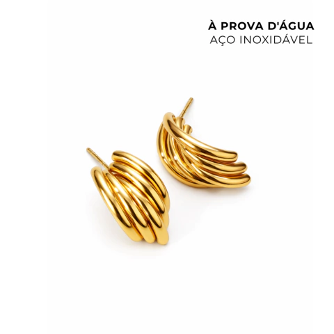 Brinco Tiras Aço Inoxidável Dourado