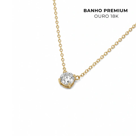 Colar Ponto De Luz Zircônia 6mm Banho Ouro 18K