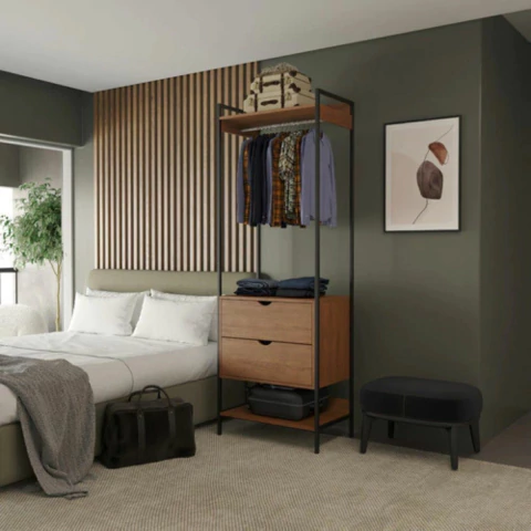 Closet Industrial Preto Modular Com 2 Gavetas E Cabideiro