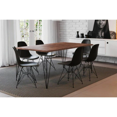 Sala De Jantar Industrial Clips Preto137cm -6 Cadeiras Eames - Up Home Decor