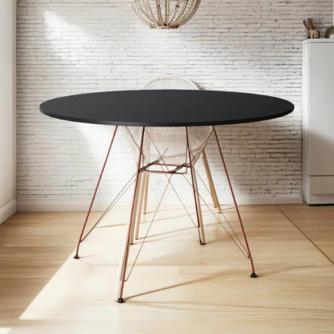 Mesa De Jantar Eames Eiffel Wood Ferro Cobre 110cm Redondo - loja online