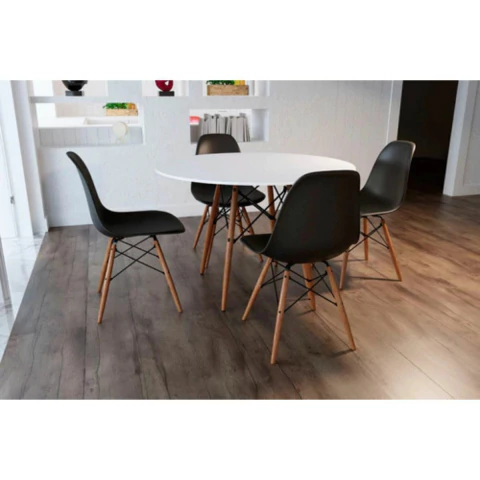 Conjunto De Mesa De Jantar Eames Eiffel Wood - Red. De 90 Cm