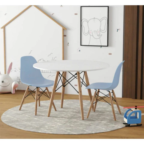 Jogo De Mesa Eames 68cm Redondo Para Criança Com 2 Cadeiras