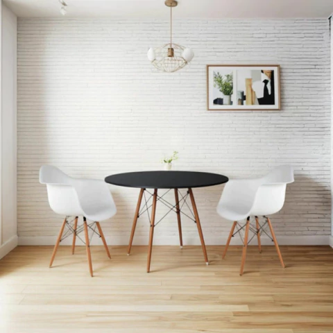 Conjunto Mesa Redonda Tampo 90cm Com 2 Poltronas Eames na internet