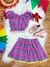 Conjunto Infantil Junino Ciganinha Rosa Chiclete Xadrez Colorido