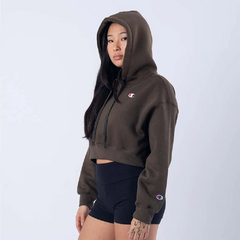 Blusa Moletom Champion Canguru Cropped Logo C Embroidery Coffee na internet