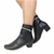Bota Feminina Salto Bloco Grosso Bico Quadrado Tira de Strass Brilho Sintético PU