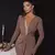 Glitter profundo decote em v maxi vestido para mulheres elegante brilho manga lo - loja online