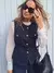 Colete feminino tweed com cinto, gola redonda, sem mangas, botão frontal, casac - comprar online
