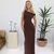 Plissado ombro inclinado maxi vestido feminino elegante sem mangas cintura alta - comprar online