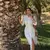 Imagem do Elegante vestido branco bordado feminino chique lapela manga longa cintura alta