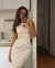 Imagem do Bolsos falsos de peito único feminino, vestido longo de malha, moda gola O, ves