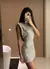 Moda ombro acolchoado lantejoulas vestidos de cintura alta feminino elegante sem