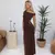 Plissado ombro inclinado maxi vestido feminino elegante sem mangas cintura alta