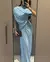 Irregular xale azul plissado vestido longo moda feminina magro vestidos 2025 sen